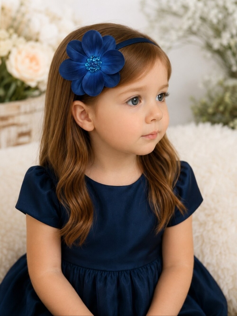Navy Blue Flower Headband Baby Toddler Flower Girl Boutique Hair Accessory NWT